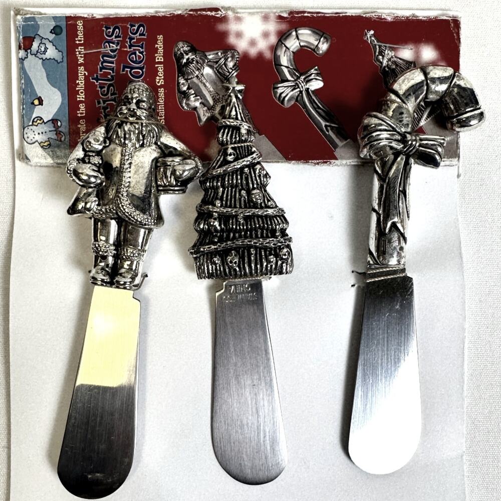 Holiday Christmas Vintage Set of Three Spreaders-Santa/Tree/Candy Cane
